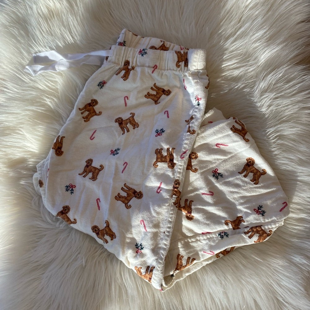 J. Crew Cream Dog and Candy Cane Print Pajama Bottoms